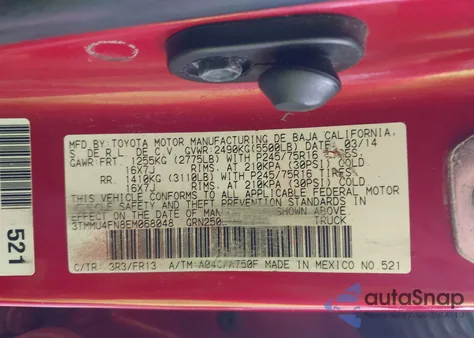 2014 Toyota Tacoma Base V6 z USA, uszkodzony, nr VIN 3TMMU4FN8EM068048